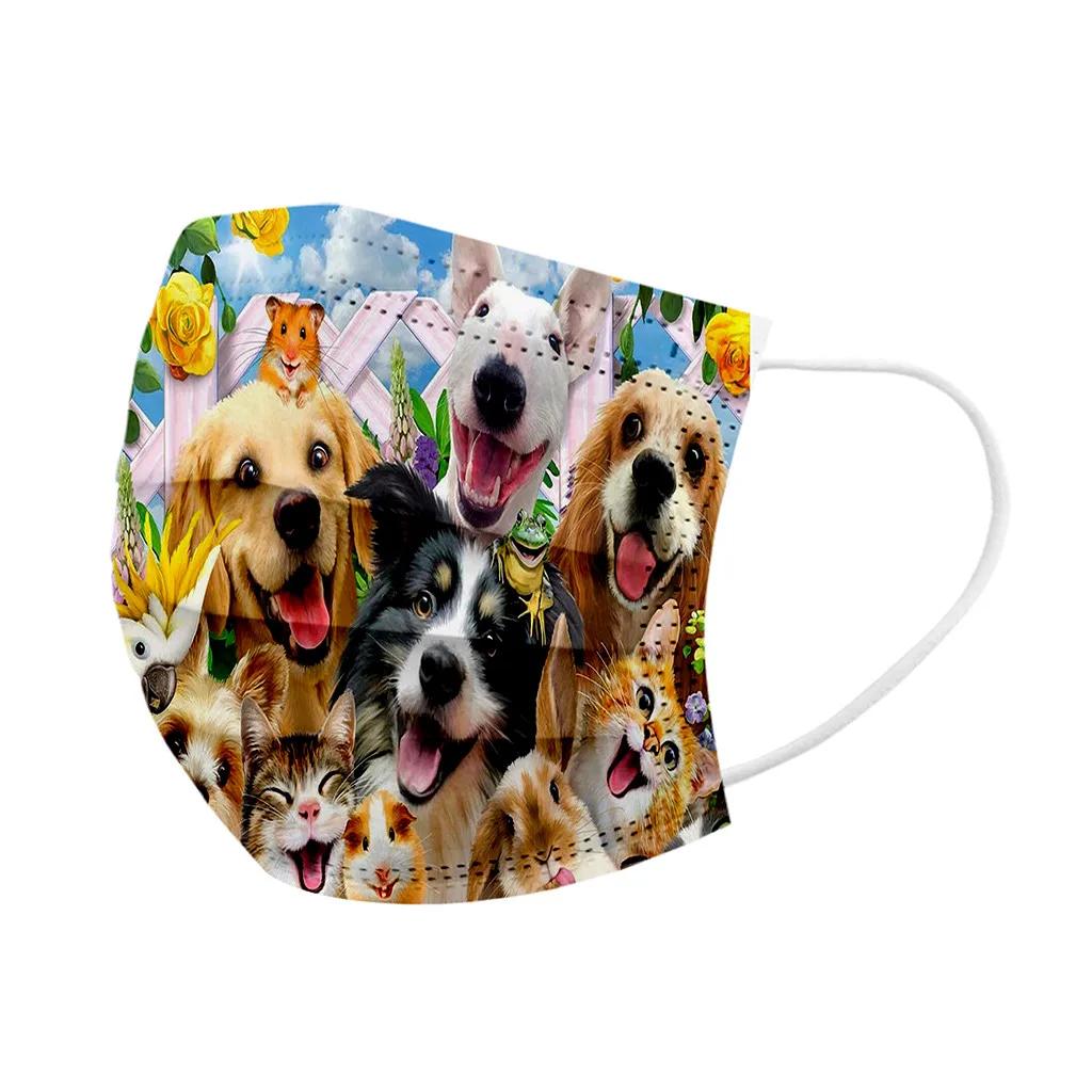 5-100pcs Cartoon Kids Disposable Mask 3 Layer Earloop Mascarillas Para Niños Animal Dog Cat Printing Face Mouth Cover Маски - купить по