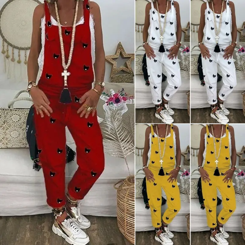 Женский свободный комбинезон на бретельках без рукавов|Женские комбинезоны| |