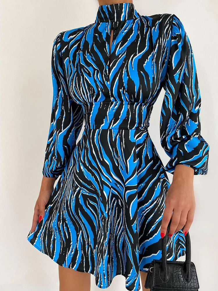 Женские платья 2021 элегантное облегающее платье с рукавами-фонариками и принтом