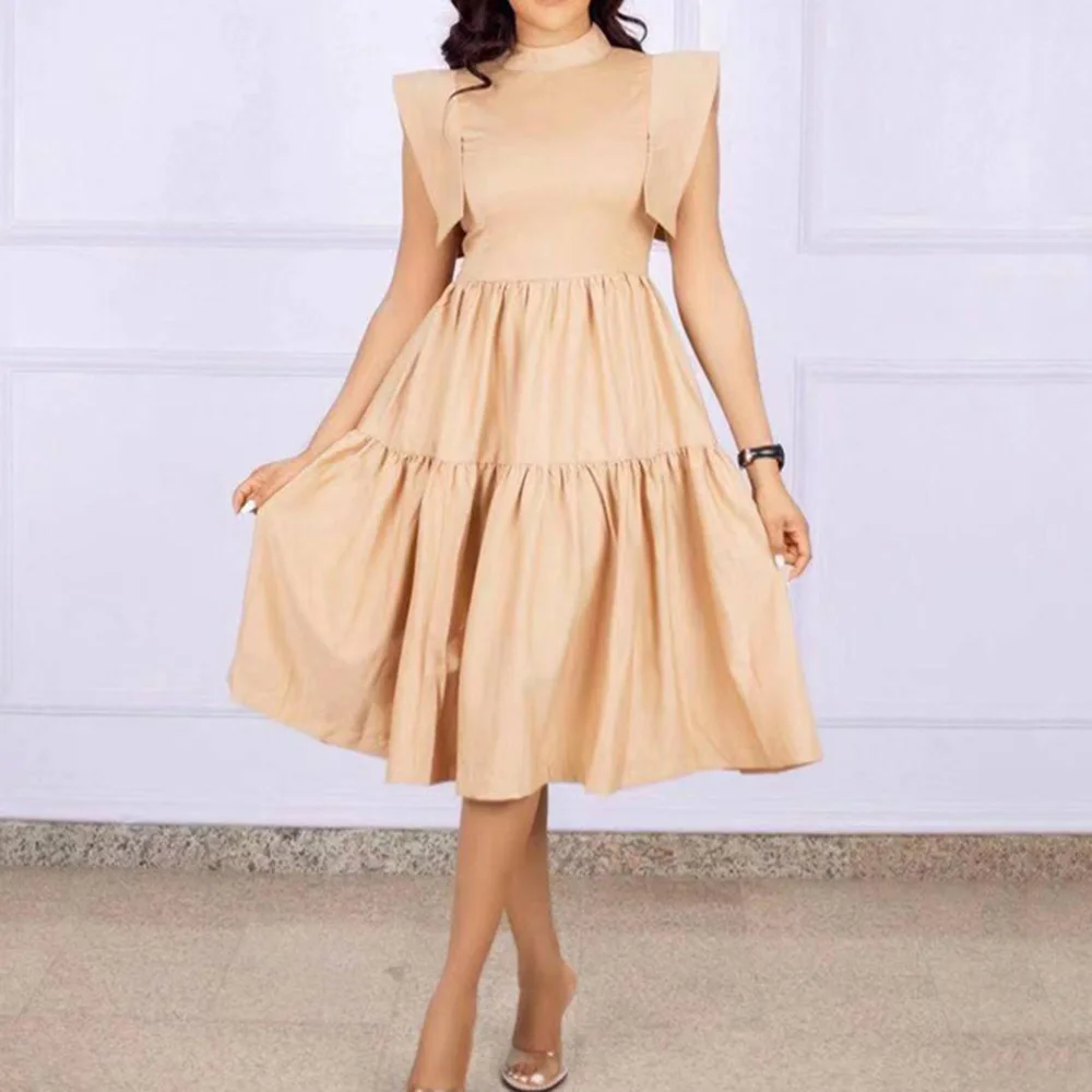 Vestido plisado Mujer Vintage de color caqui, elegante vestido negro de fiesta de talla grande 2XL, Vestidos africanos para oficina de verano 2021