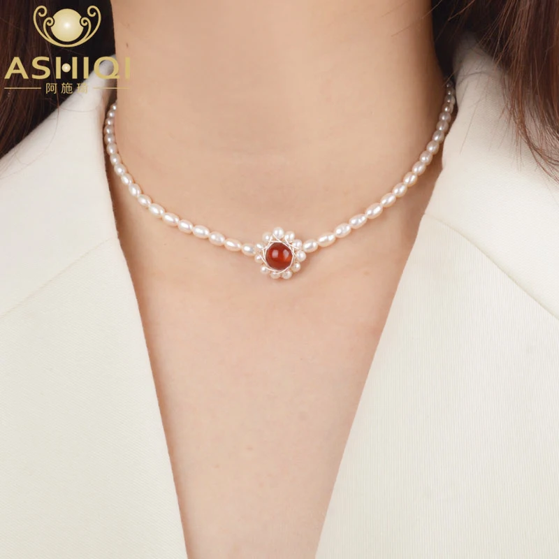 Чокер ASHIQI из натурального пресноводного жемчуга ожерелье с подвеской агата