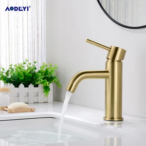 Современные смесители для ванной комнаты смеситель горячей и холодной воды кран для раковины Черный кран для раковины одиночные краны рычага щетка Золотая латунь