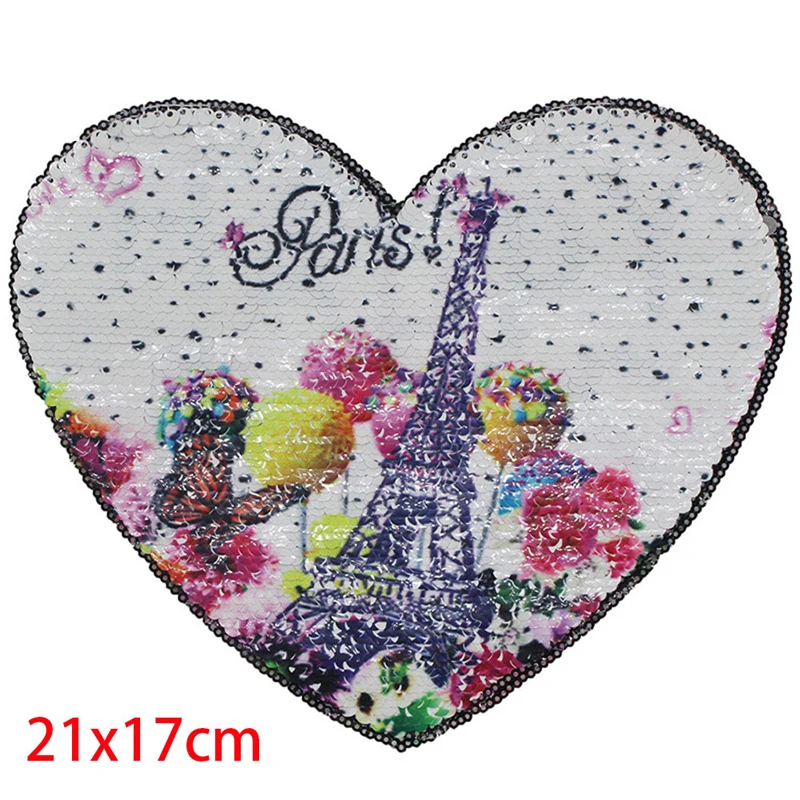 Футболка с нашивками в виде сердца для женщин наклейки Реверсивные меняющие цвет