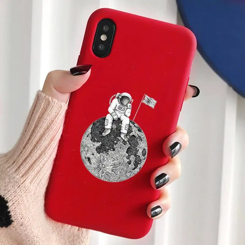 

Space Moon Cute Cats Cover Phone Case Red Silicone For Iphone 6 7 8 11 12 plus XR X XS SE2020 11/12PRO Max Cases