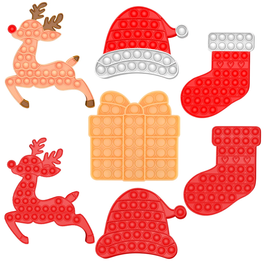 

Anti-StressChristmas Push Bubble Decompression Xmas Hat Elk Stocking Press Board Kid Adult Family Simple Game SqueezeSensory Toy