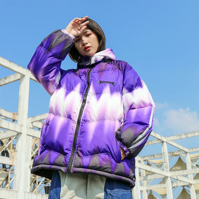 Tie dye пуховик парка Harajuku Светоотражающая Мужская зимняя ветровка уличная