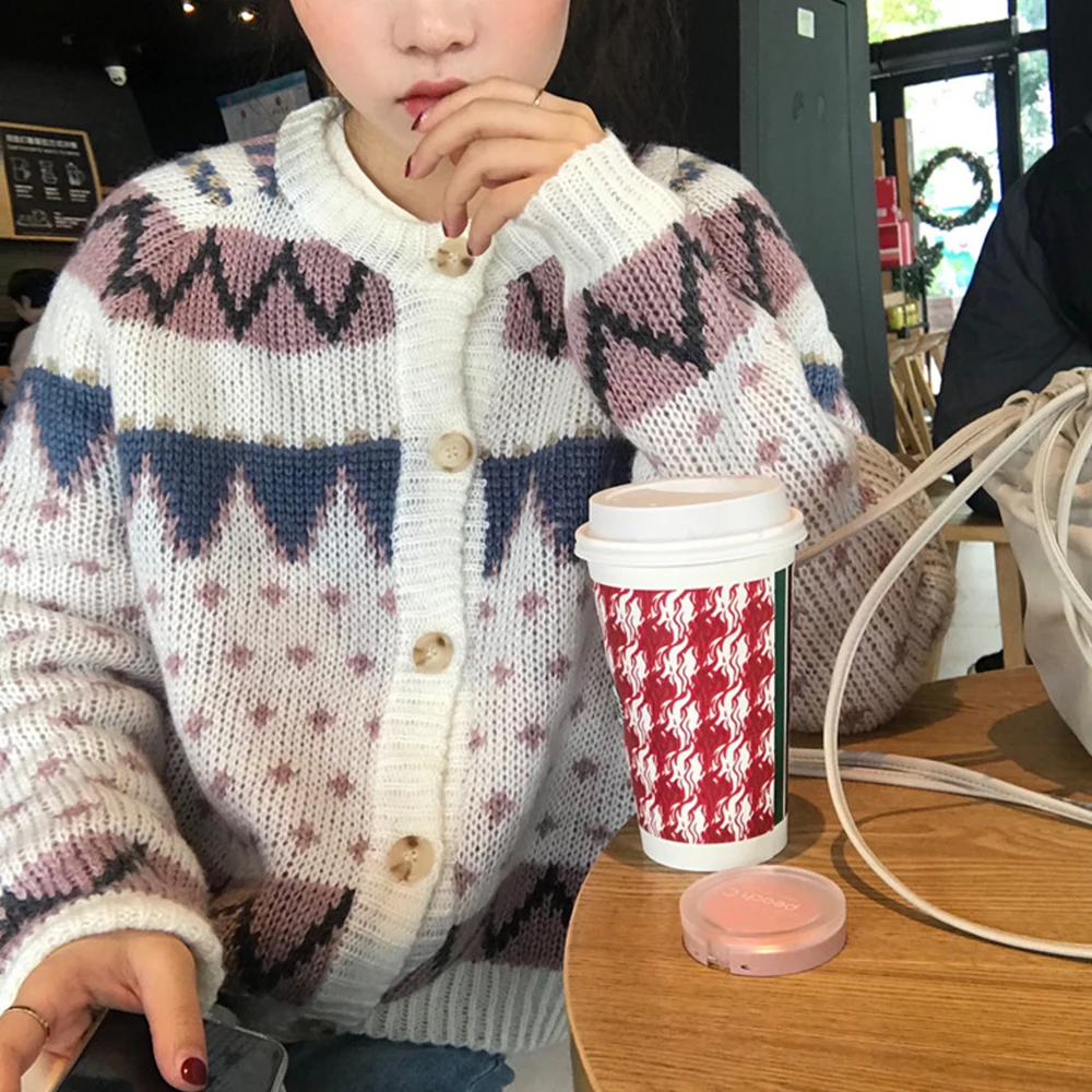 

Fanco Winter New 2020 Christmas Cardigan Sweater Red Women Kint Single Breasted Coat Vintage Kerst Jacquard Long Sleeve Jacket