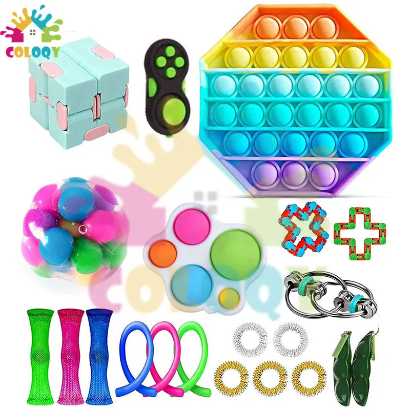 COLOQY 11 Fidget Toys Pop it Sensory Antistress Toy Pack Squishy Squish mallow Decompression Stress Reliever Toy For Adults Kids enlarge