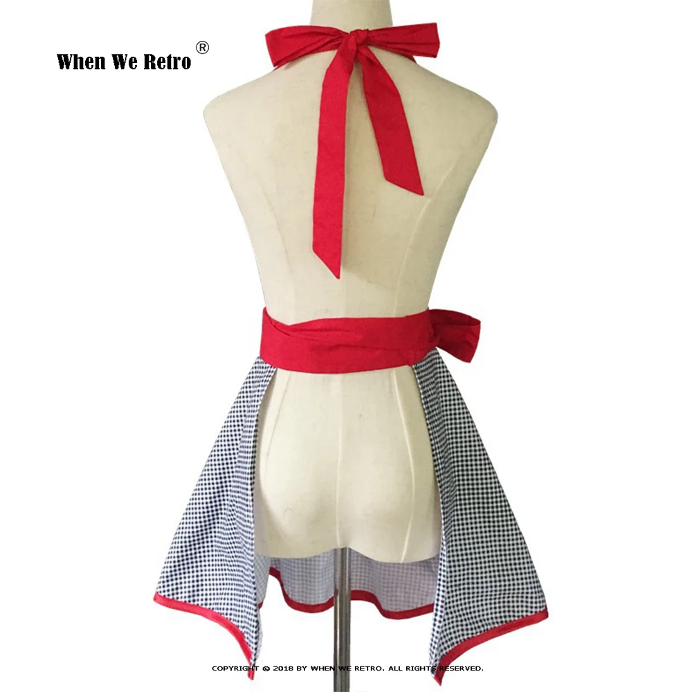 Plaid Retro Cotton Vintage Apron VD2517 Halter Bow Milk Tea Shop kitchen work Aprons for Women Waitress Clothing |