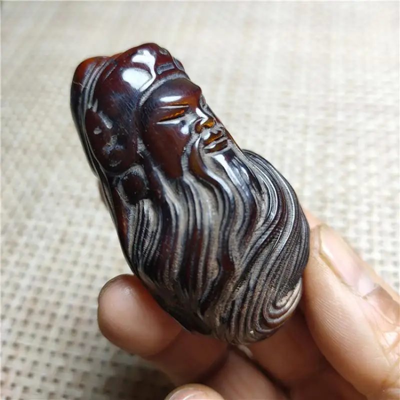 Китайская антикварная статуя из бычьего рога ручная резьба Гуань Юань гуньгун