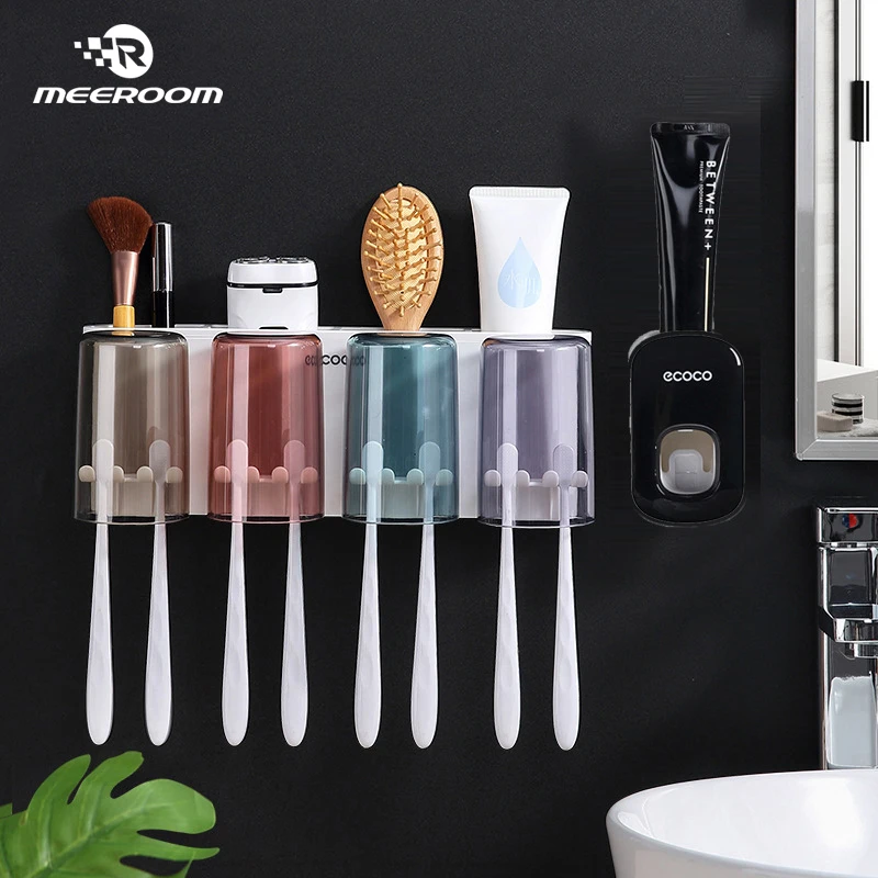 

Wall Mount Toothbrush Holder Automatic Toothpaste Squeezer Dispenser Multi-Functional Bathroom Accessories Toothbrush Organizer