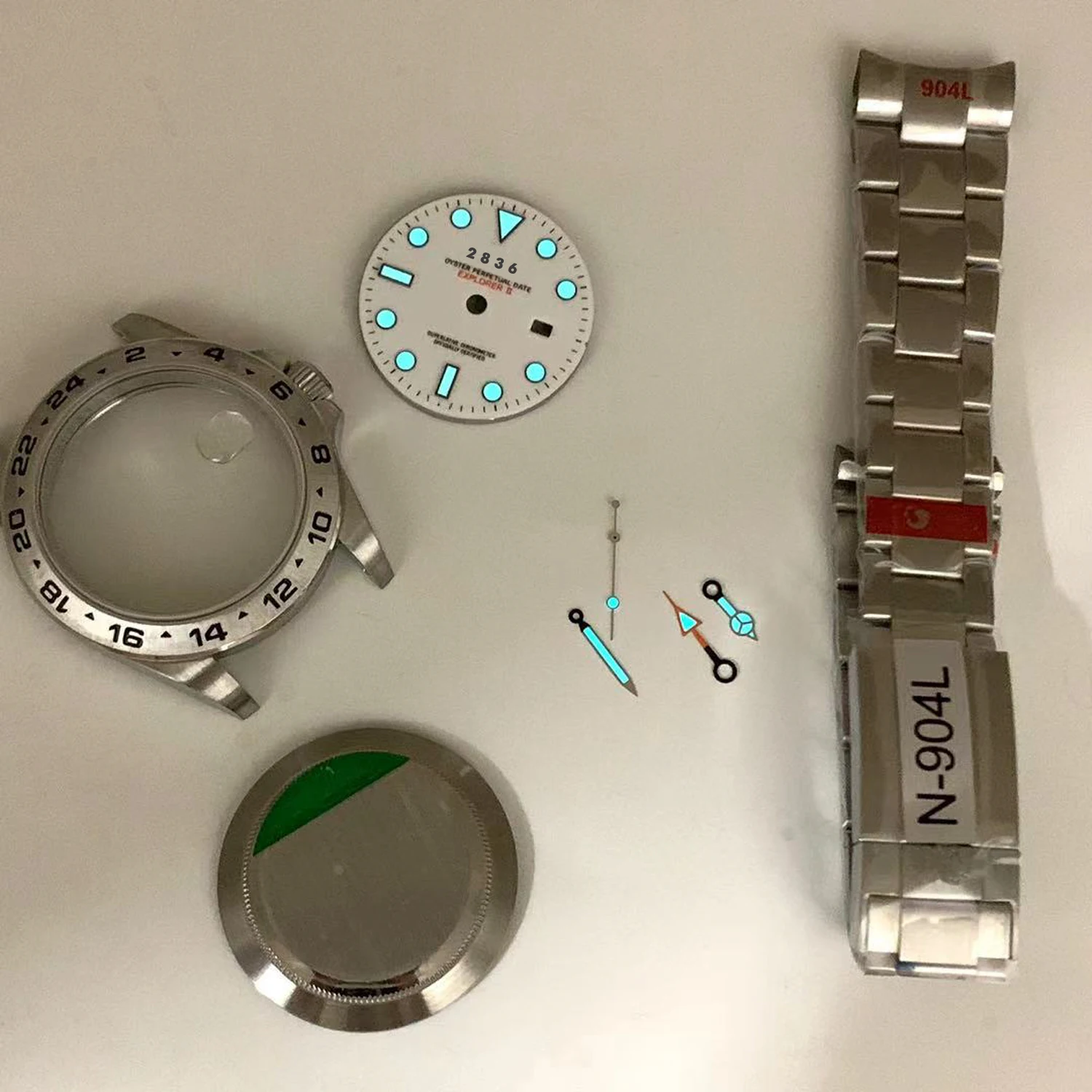Caja de reloj, piezas de acero, 904l, 4 manecillas, Gmt, explorer 2, 2836