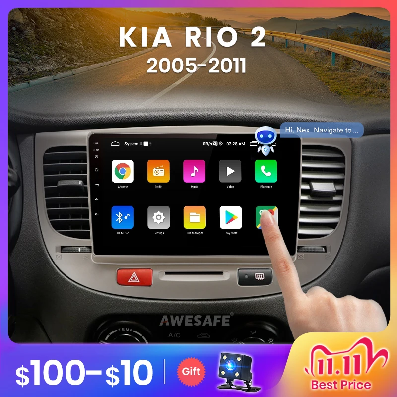 Автомагнитола AWESAFE PX9 для Kia RIO 2 RIO2 2005-2011 мультимедийный видеоплеер на Android 10 0 Гб
