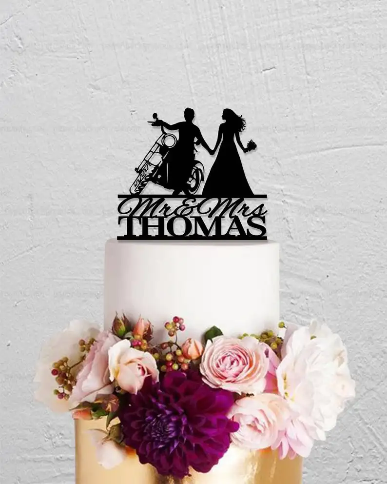 Топпер для торта невесты и жениха топпер свадебного мотоцикла Mr Mrs заказной торт