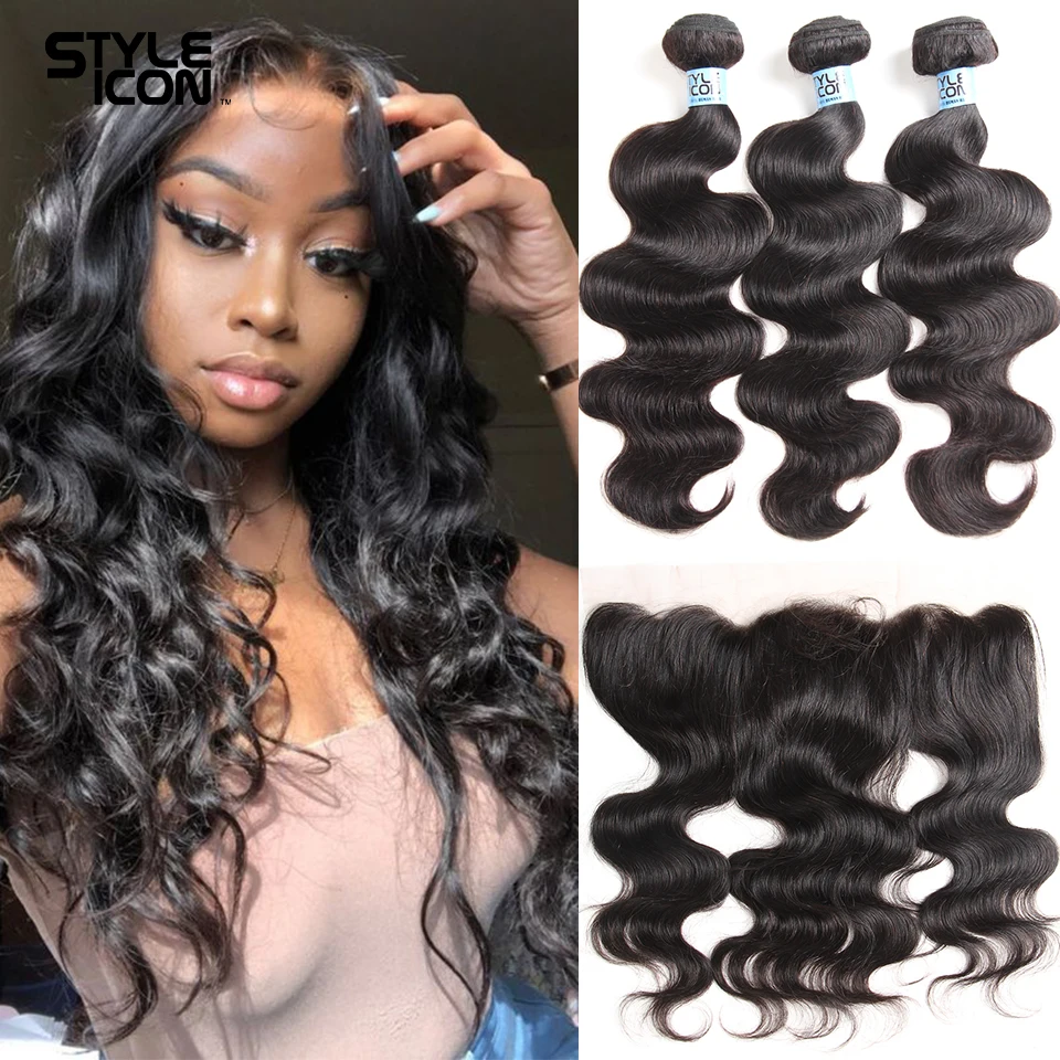 Peruvian Body Wave Hair with Frontal Human Hair 3 Bundles Body Wave with Frontal Closure Non Remy 13x4 Ear To Ear Lace Frontal