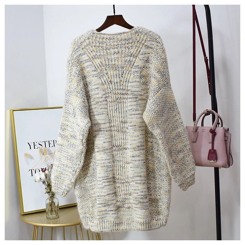 2019 Женский вязаный розовый свитер с длинным рукавом открытая строчка зимняя