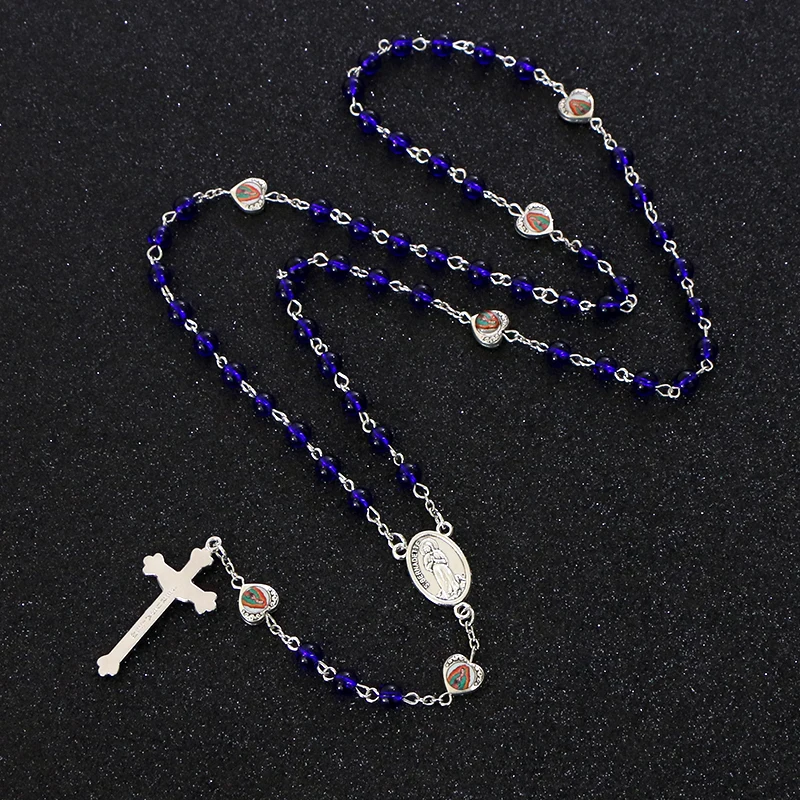 Коми 6 мм королевские синие стеклянные бусины крест длинные ожерелья с