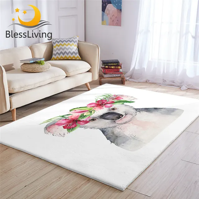BlessLiving Koala Carpet for Bedroom Anadem Floor Mat Cartoon Area Rug For Living Room Cute Tapis Salon 91x152cm Grey Alfombra 1