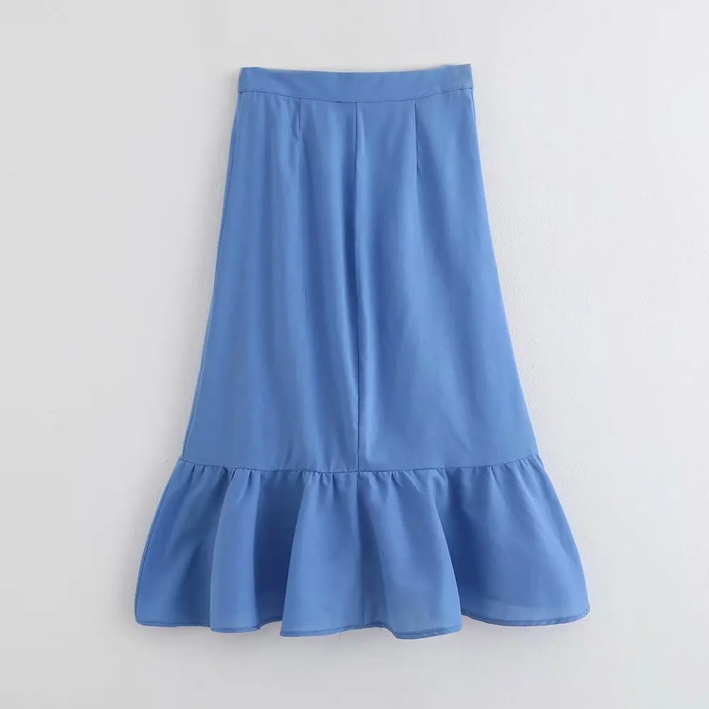 Женская офисная одежда оборки синие миди пуговицы для юбки летающие Женские