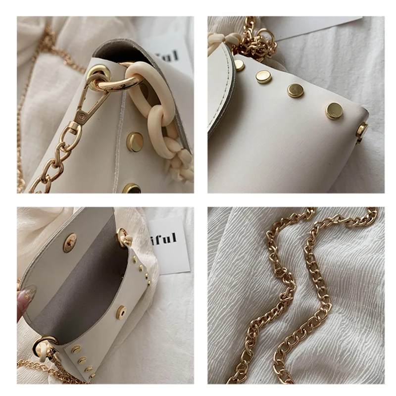 

DikizFly Fashion Small Chains Handbag Women Crossbody Bags Female 2020 Shoulder Bag Summer Bag Rivet Solid Purses And Handbags