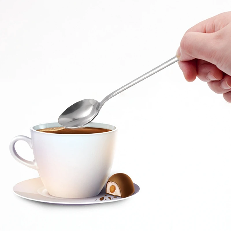 Продвижение! Новая 1 шт. Длинная ручка из нержавеющей стали Чайная кофейная ложка коктейльная мороженое столовые приборы.