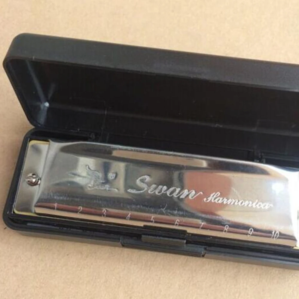 Высокое качество 10 отверстий Губная гармошка с изображением лебедя Ключ C для