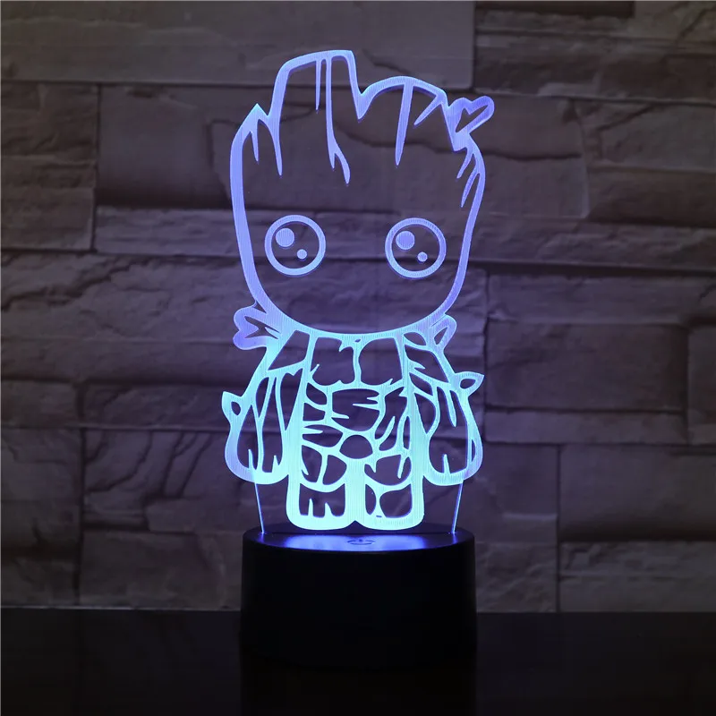 VCity Groot 3D лампа 7 цветов, меняющая ночник, детский вентилятор, подарки для дома, спальни, стол, рядом с освещением, абстрактный акриловый Lamparas