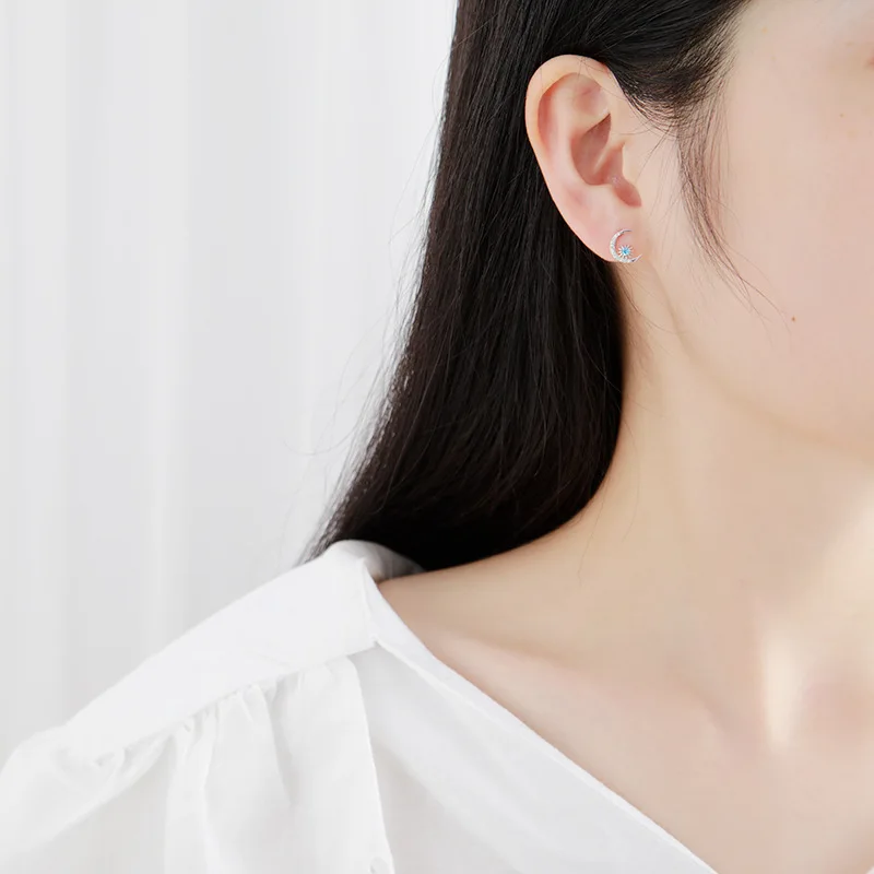 Женские серьги из стерлингового серебра 925 пробы гвоздики с Луной и звездой