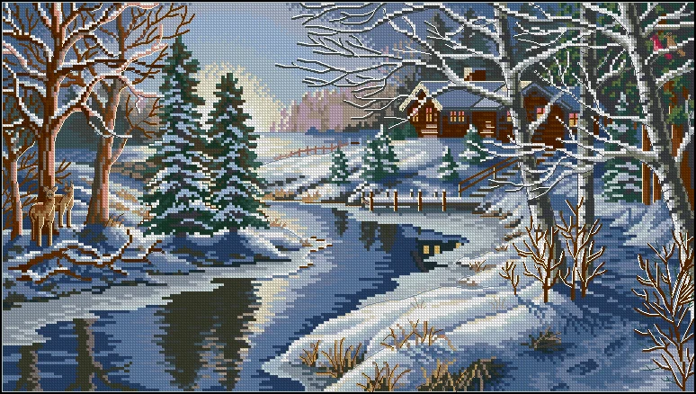 

Хлопковый высококачественный популярный набор для вышивки крестом all is calm спокойная ночь коттедж деревня ночь тусклый 03885