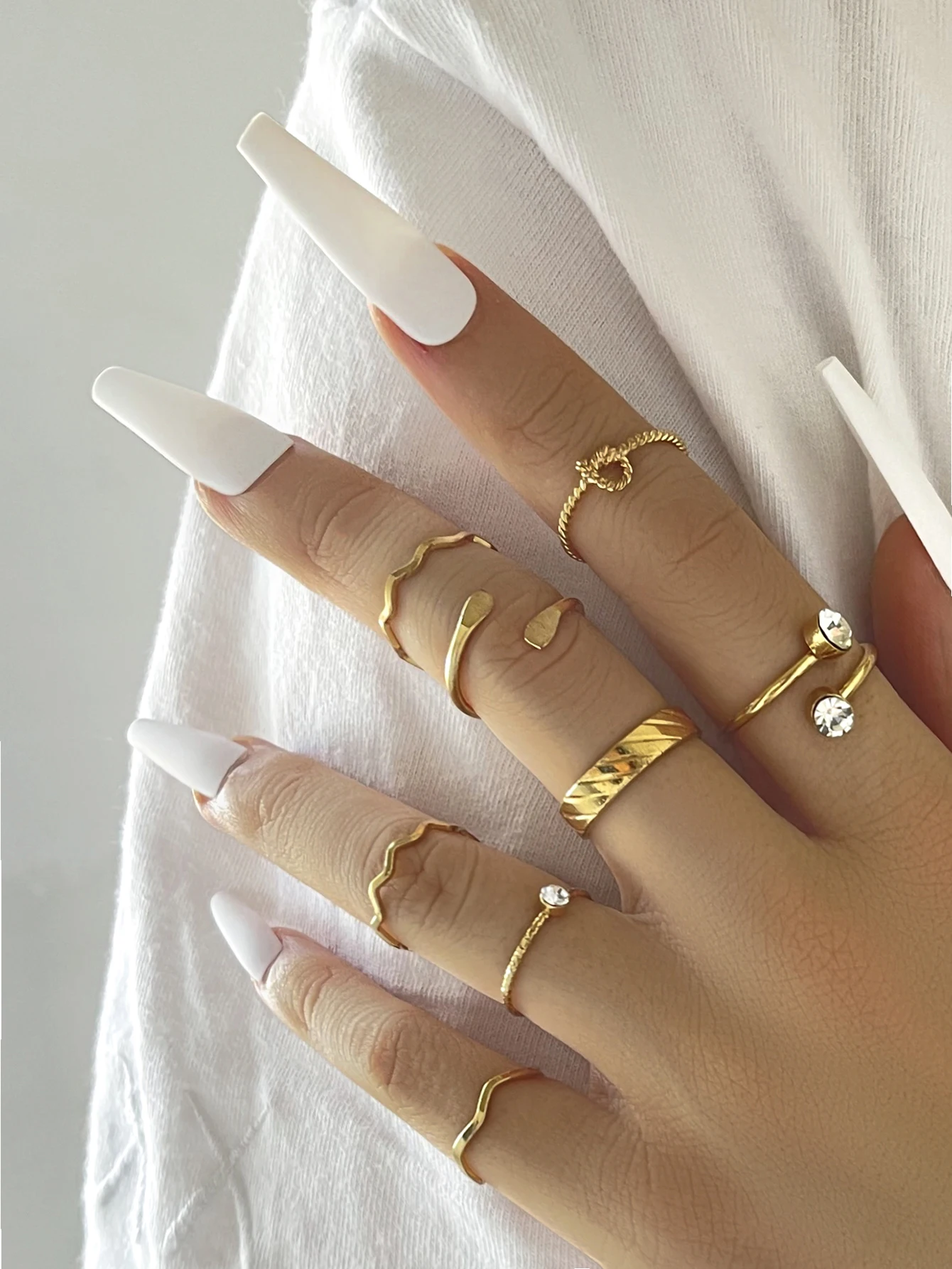 

Stillgirl 8Pcs Vintage Crystal Gold Rings for Women Simple Punk Geometric Set Female Emo 2021 Trendy Jewelry Anillos Mujer Anel