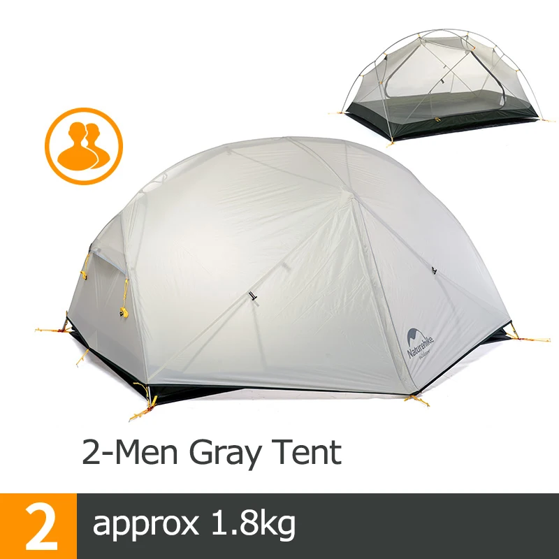 Naturehike NH17T007-M Mongar 20D нейлон двухслойные водонепроницаемый 2 для мужчин два человека палатка 3 сезона для кемпинга альпинизмом - Цвет: Gray Tent