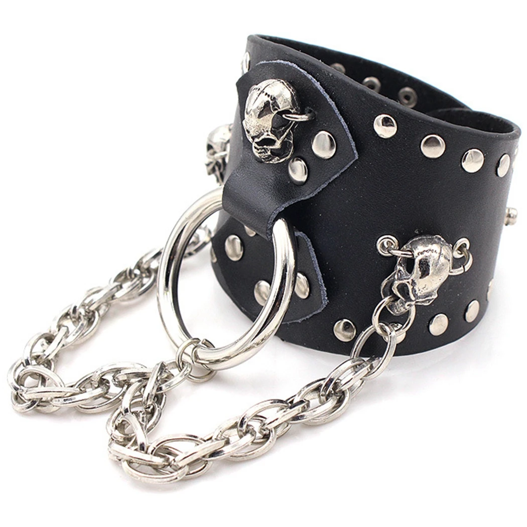Браслет в стиле панк с широкой головой скелета готическом | Украшения и