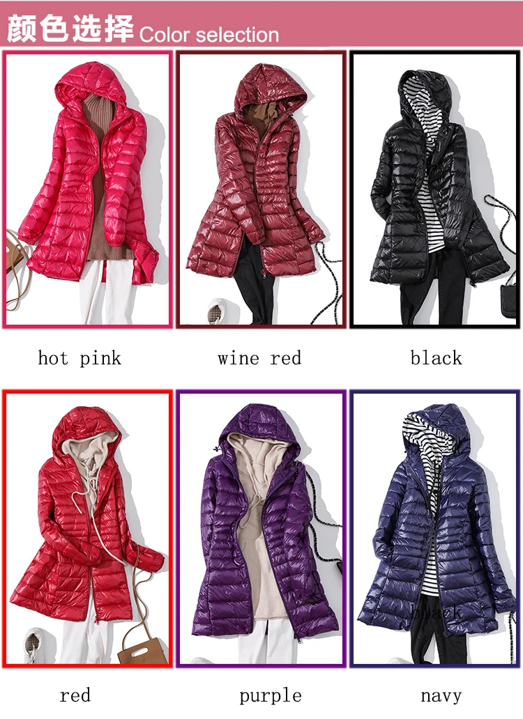 

7XL Solid Jackets Coat Portable Parkas Winter Woman Padded Hooded Long Jacket White Duck Down Female Overcoat Ultra Light Slim