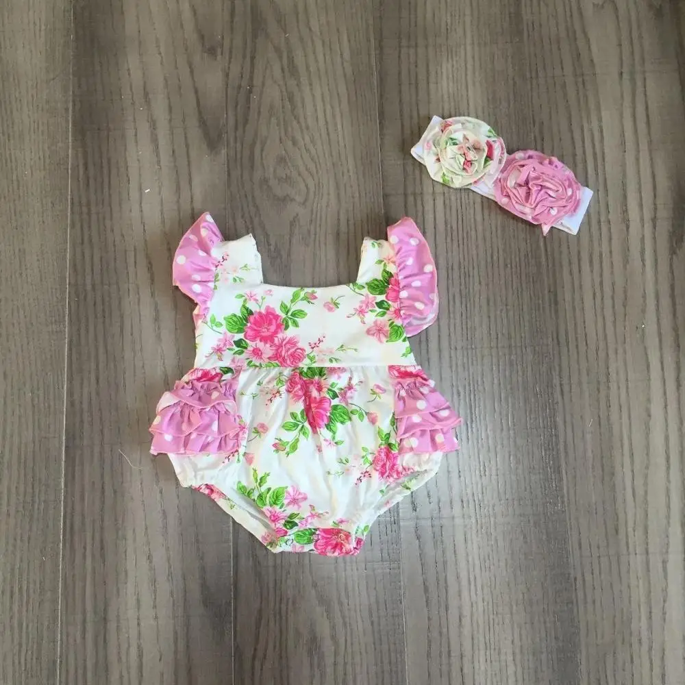 Детская одежда Детские Цветочные ползунки Детский комбинезон с повязкой на