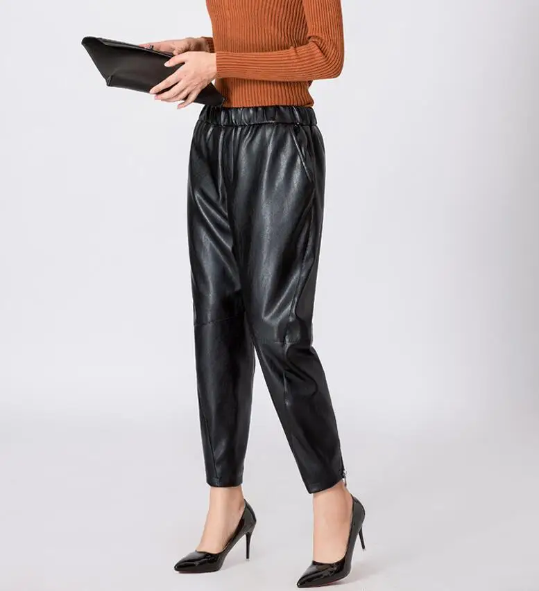 female casual leather trousers womens thermal thicken pants warm winter black Plus velvet autumn B416 | Женская одежда