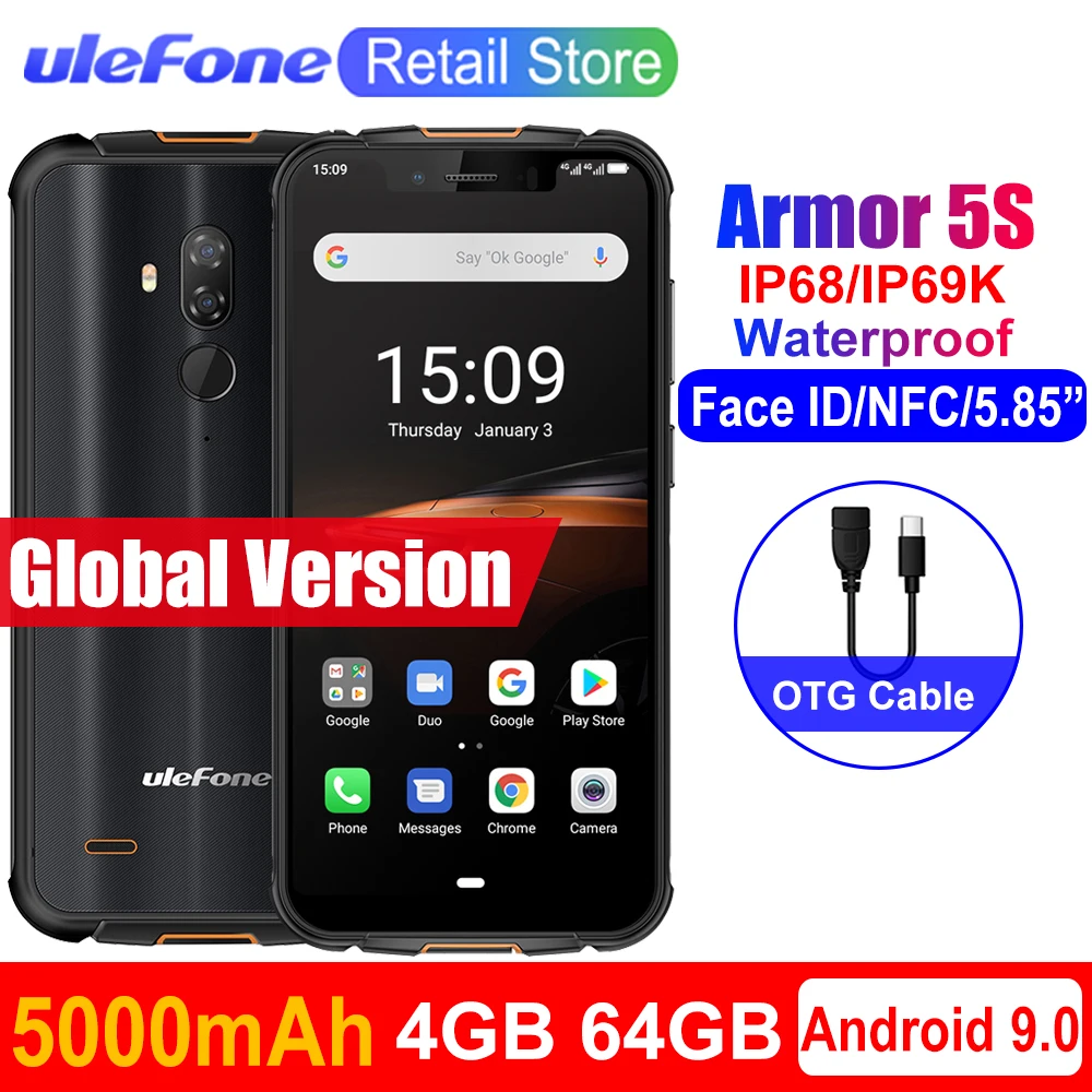 Ulefone Armor 5S водонепроницаемый IP68/IP69K NFC прочный мобильный телефон 5 85 &quotHD + Android 9 0 4 Гб