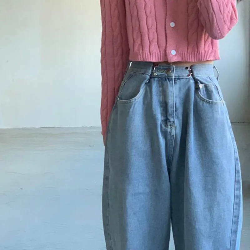 

Jeans Women Retro Blue Vintage Korean Trendy All-match Soft High Waist Teens Denim Trousers Loose Chic Womens Full Length Jean