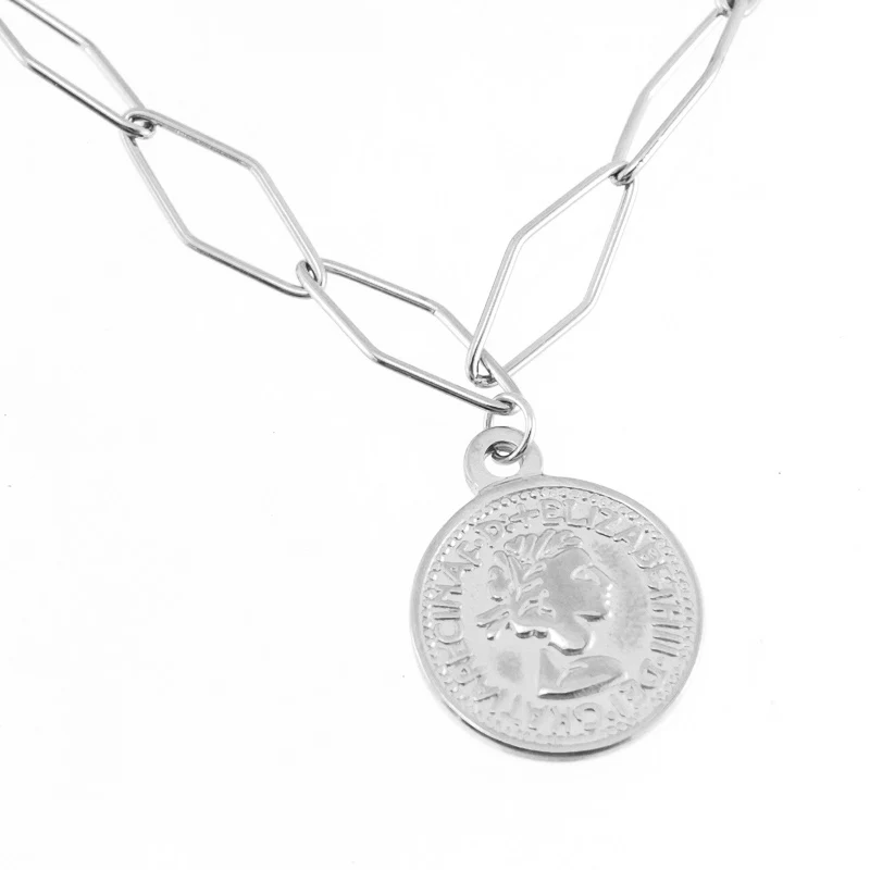 Медаль из нержавеющей стали ожерелье для женщин Ромб металл сверхмощный Цепной