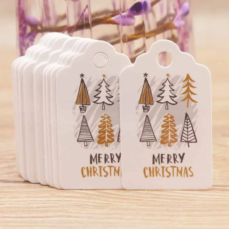 100pcs 5*3cm Merry Christmas Tags Kraft Paper Card Gift Label Tag DIY Hang Wrapping Decor | Дом и сад
