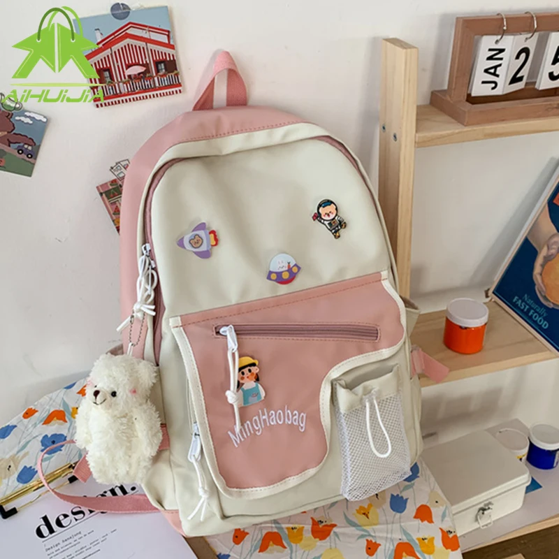 

Fashion Girl Multifunction Backpack Cartoons High Capacity Girls School Bags 2021 The New Nylon Color Contrast Travel Tote Bag