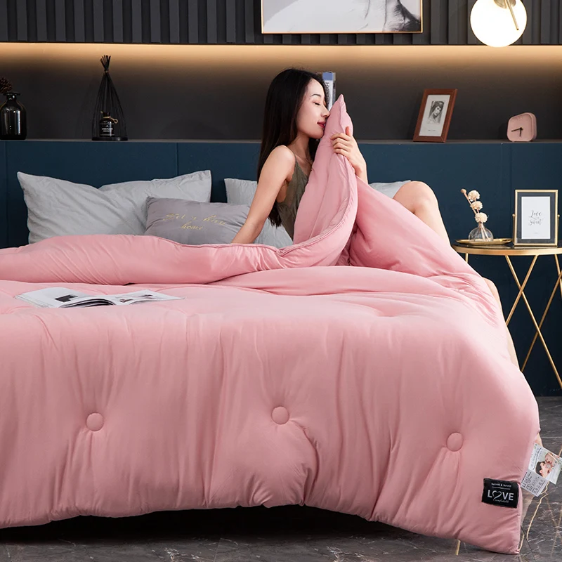 Однотонное серое одеяло стеганое синее вязаное хлопковое утепленное для осени и