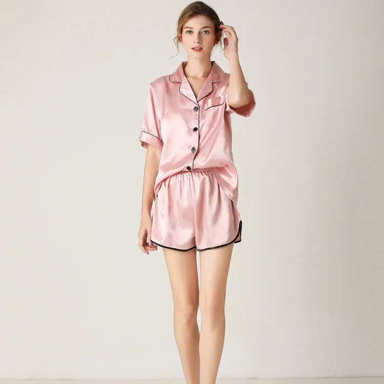 

Women's Homewear Summer Short-sleeved Shorts Pajamas Set Imitation Silk Pajamas Cardigan Loose Pyjamas Women Pajamas for Women