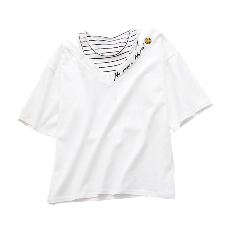 

Футболка женская хлопковая в полоску, с вышивкой и круглым вырезом