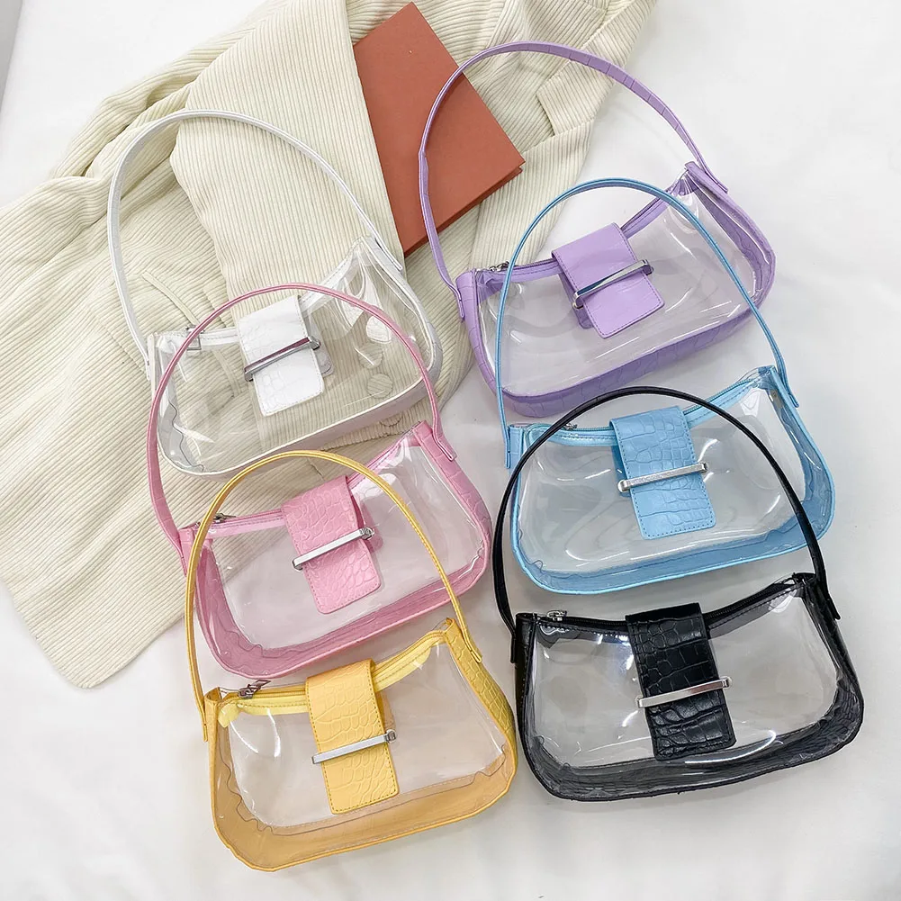 

2021 New Summer Women Small Shoulder Bags Patchwork PVC Transparent Underarm Bags Female Jelly Bag Beach Travel Mini Handbag