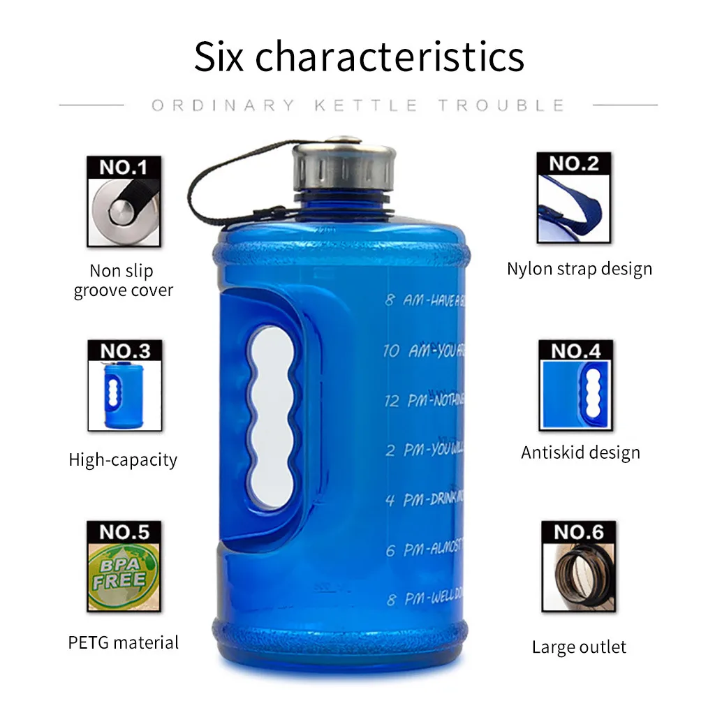 Бутылка для воды фитнеса с маркером времени емкость 73 унции|Бутылки воды| |