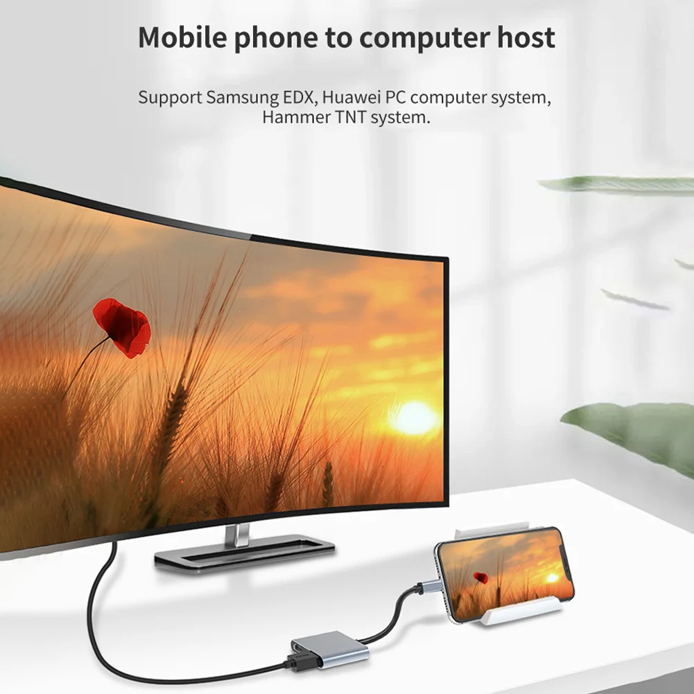 

2021 USB HUB Processor Type C to Compatible Splitter Converter 4K HD Dual Screen Display Convenient Simple Operation