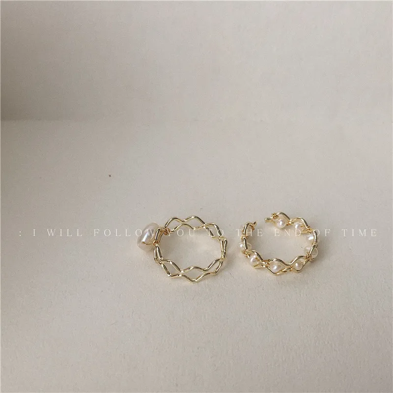 

Retro Harbour Style Design Fresh Water Baroque Ring Opening Adjustable Middle Index Finger Small Group Woven French Knuckle Ring