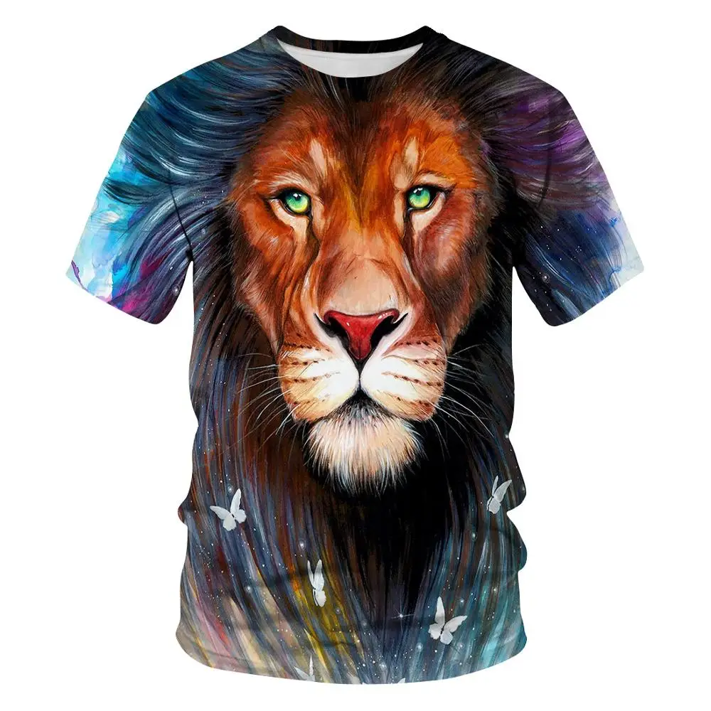 Лидер продаж Повседневная футболка с 3D рисунком льва Мужской Топ летняя коротким