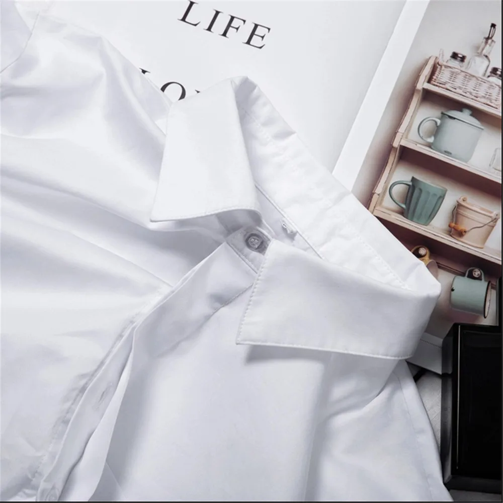 Женский укороченный Топ с длинным рукавом блузка отложным воротником в уличном