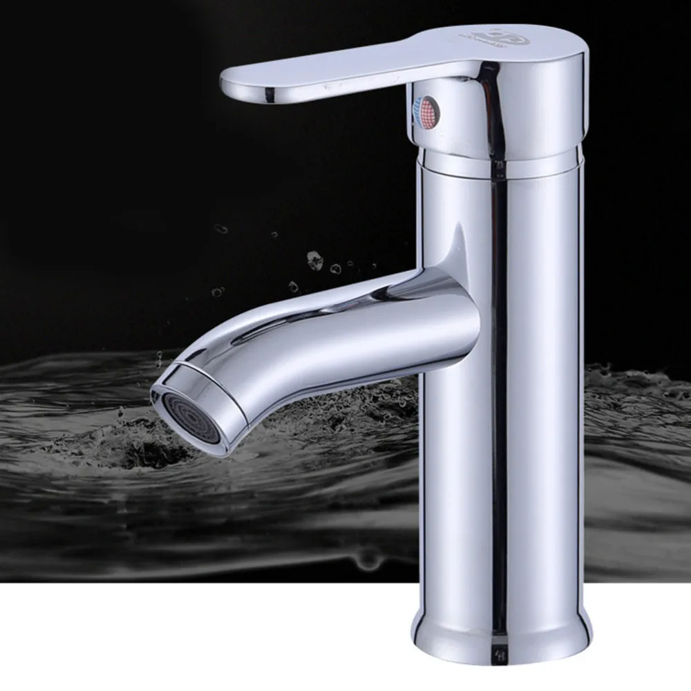 

Cold and Hot Water Basin Curveed Head Stainless Steel Washbasin Tap (Silver)